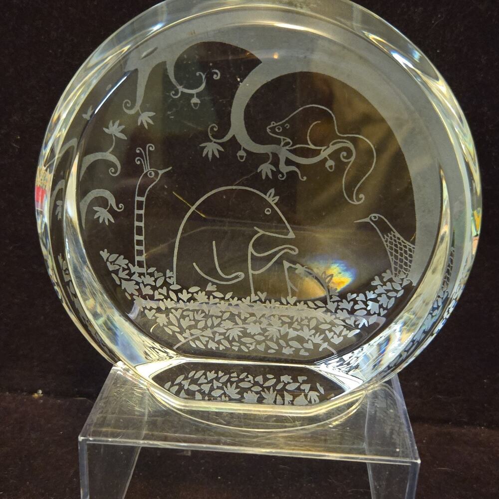 Signed Steuben Glass James Houston Crystal Roundel Engraved Art Wildlife Boxed